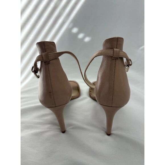 Vince Camuto Court Nude Strappy Leather Heels Size 9 Classy Kitten Heel Beige - Picture 4 of 8